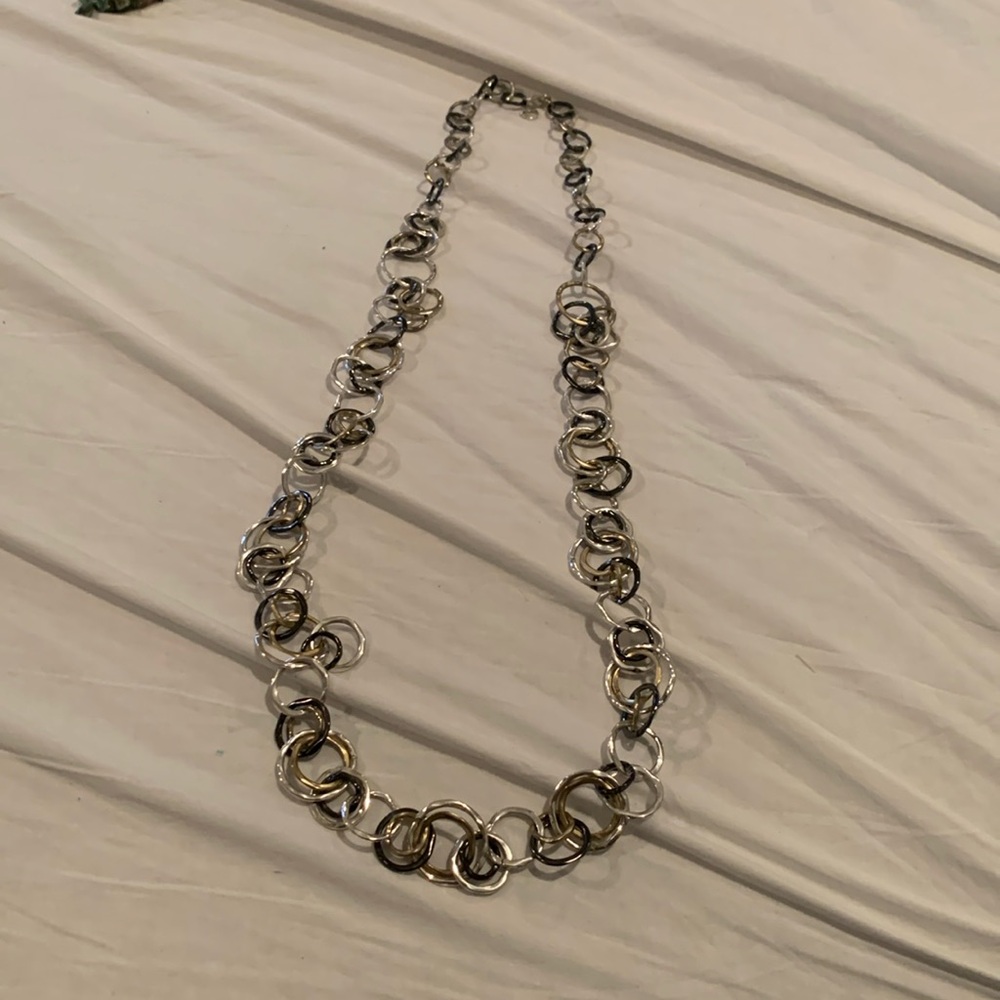 EUC Alphani tricolor necklace in silver, gold and gunmetal